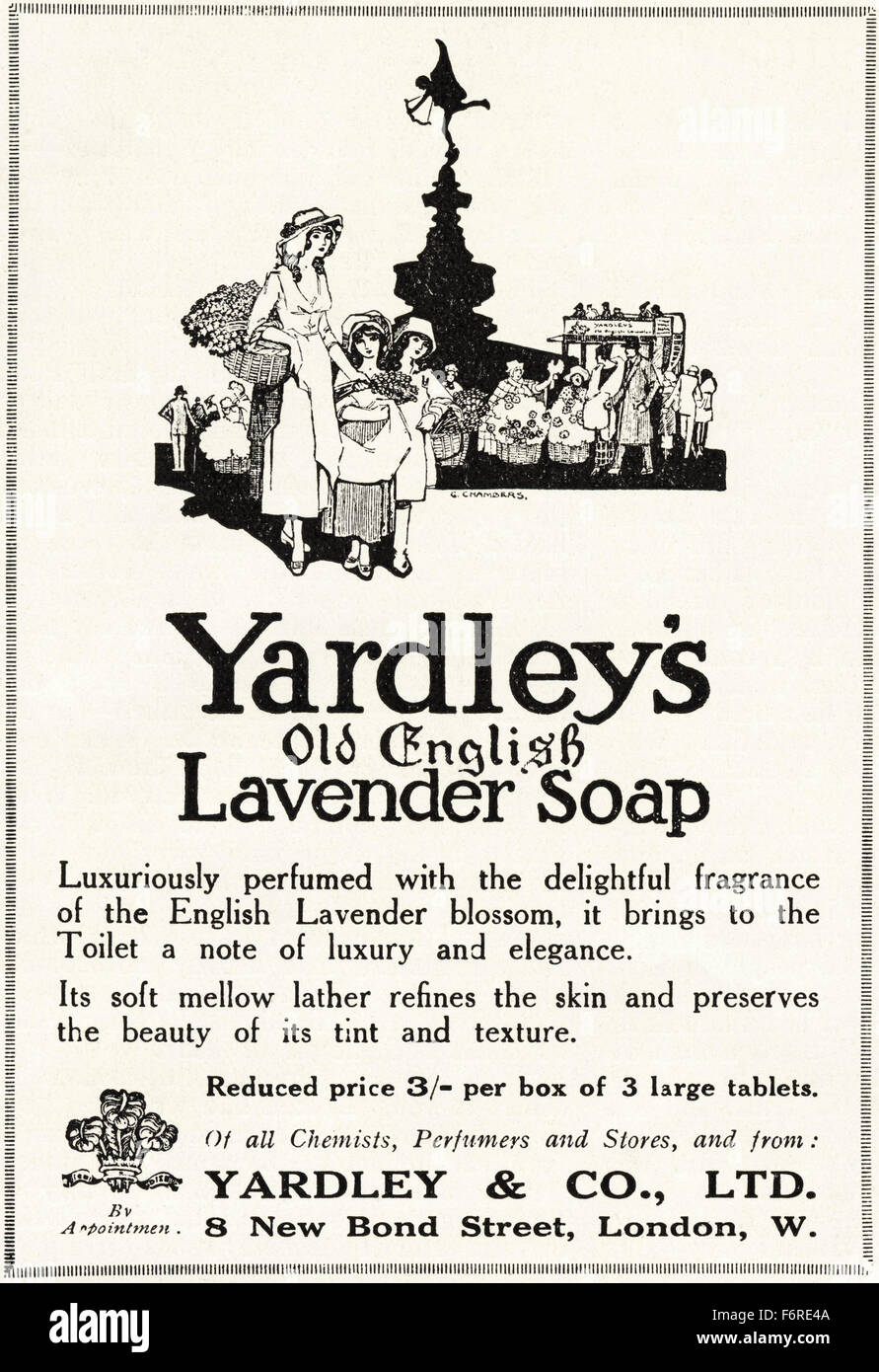 1920er Jahre Werbung. Anzeige datiert 1923 Werbung Yardley alten englischen  Lavendel Seife Stockfotografie - Alamy