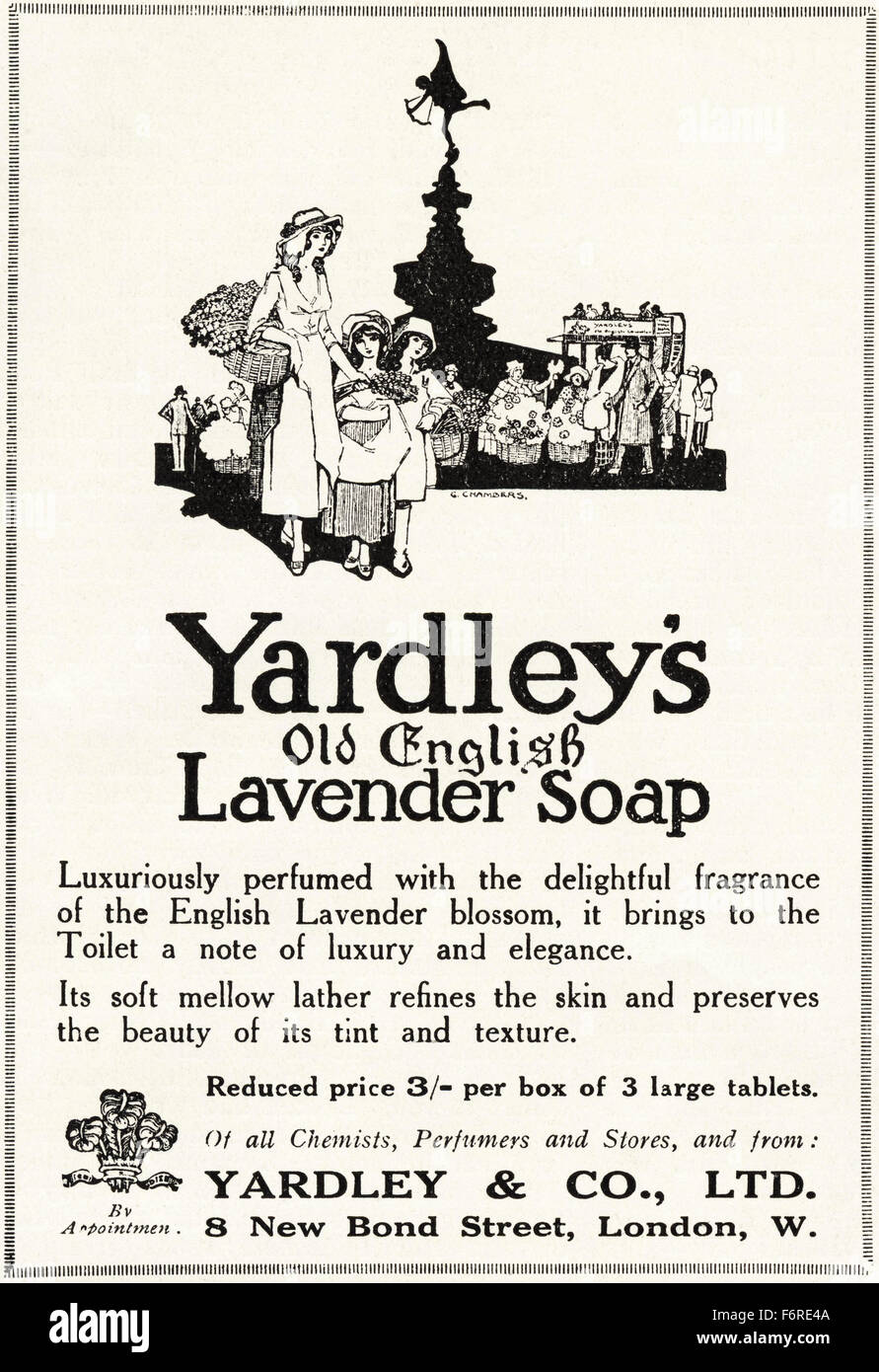 1920er Jahre Werbung. Anzeige datiert 1923 Werbung Yardley alten englischen Lavendel Seife. Stockfoto