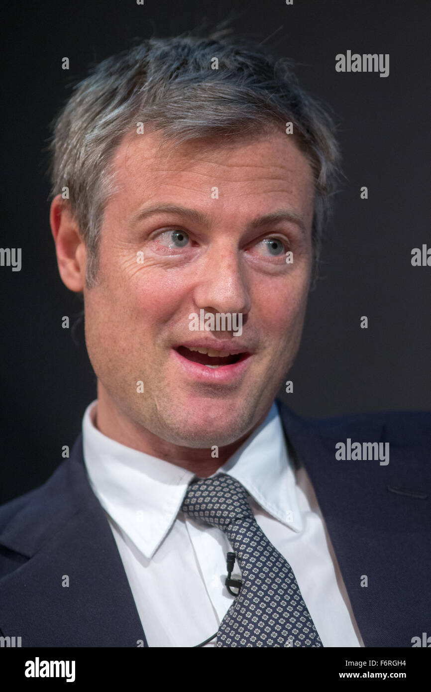 Zac Goldsmith, der konservative Bürgermeisterkandidat spricht über seine Pläne für London, wenn er zum Bürgermeister gewählt wurden Stockfoto