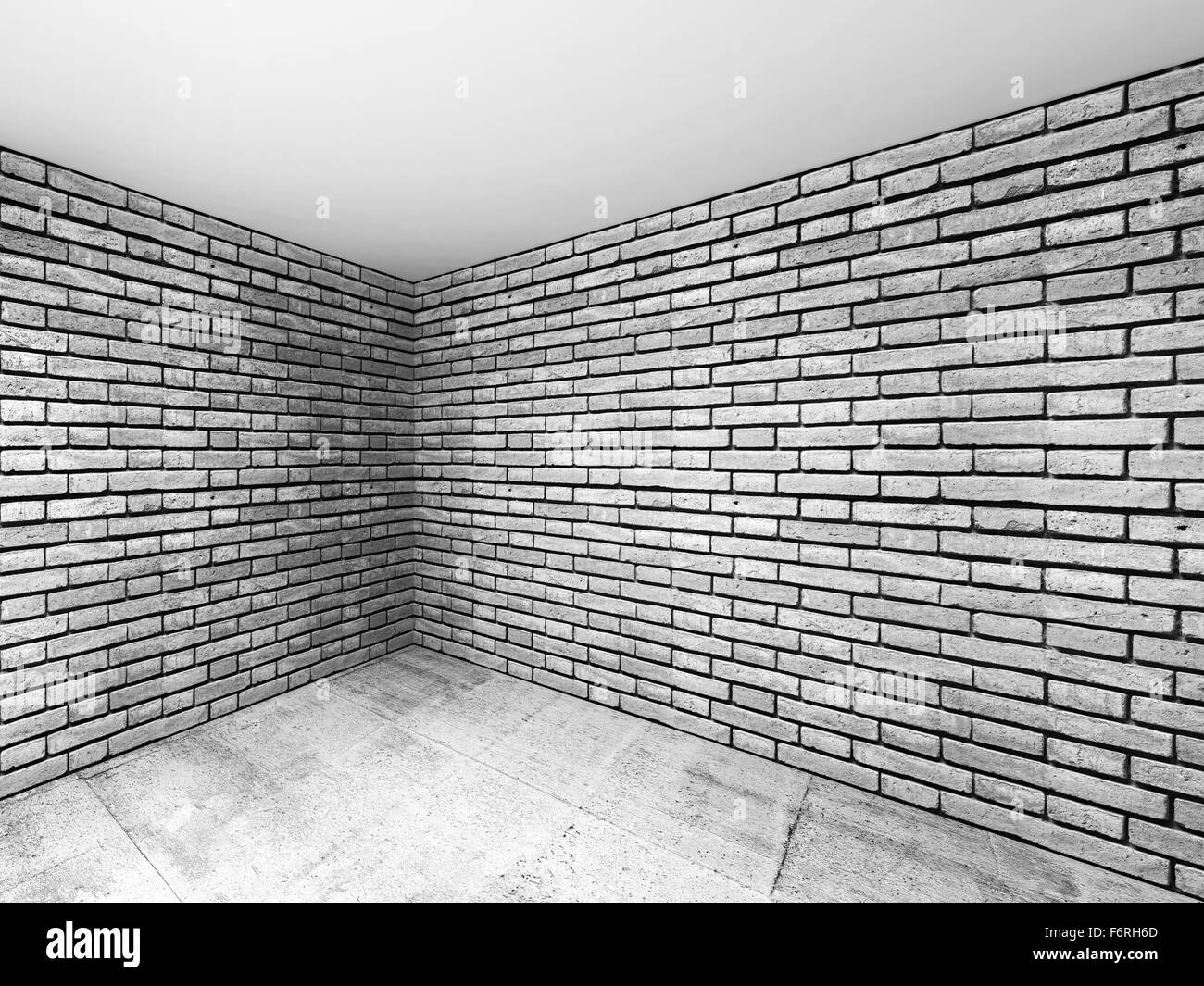 Leeren Raum Interieur mit grauem Backstein-Mauern und Betonboden, 3d Illustration mit Perspektive-Effekt Stockfoto