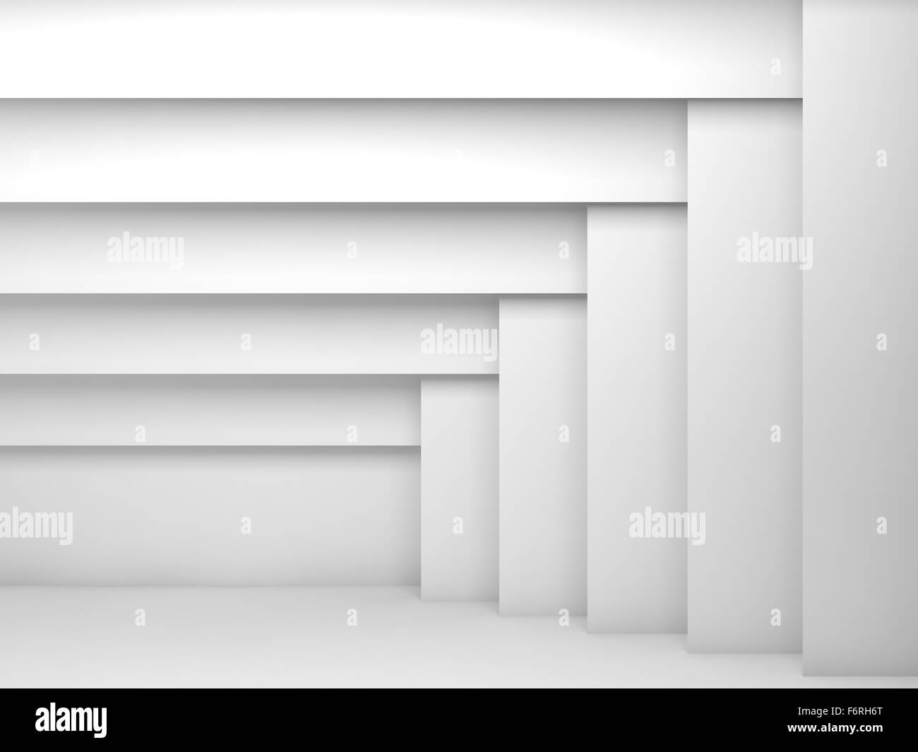Abstrakt weiß Innenraum mit Muster der vielschichtige frames, digitale 3d Illustration Hintergrund Stockfoto