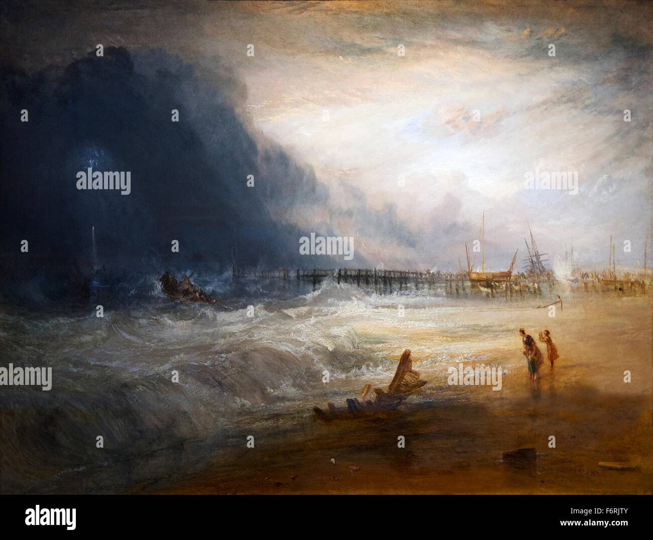 Rettungsboot und Manby Apparat klingelt um einen gestrandeten Schiff machen Signal of Distress, JMW Turner, 1831, Stockfoto