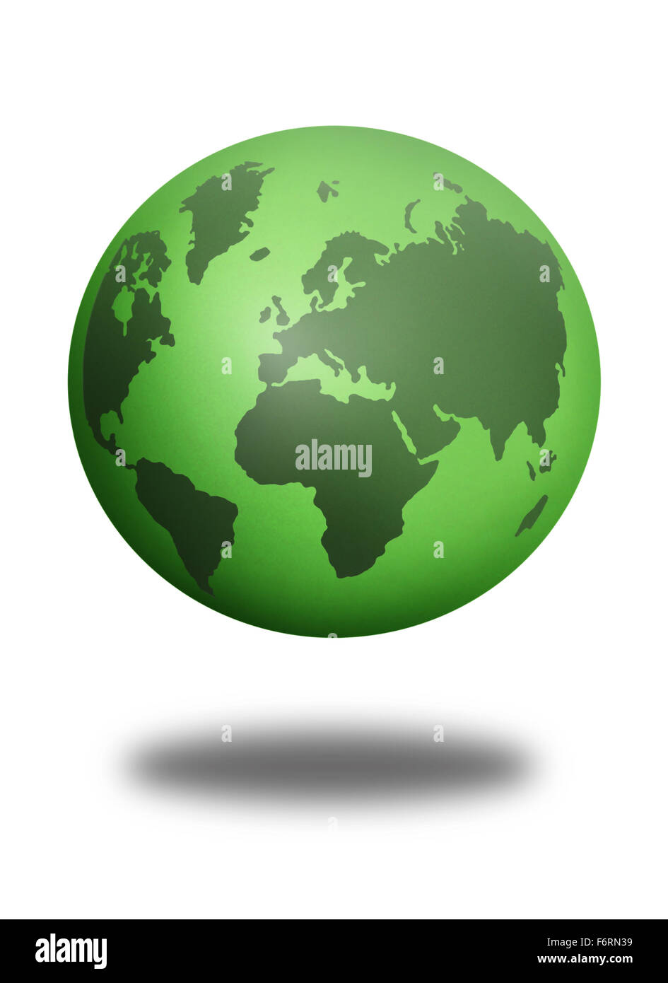 Grüne Atlas Globuskarte vor einem weißen Hintergrund Stockfoto