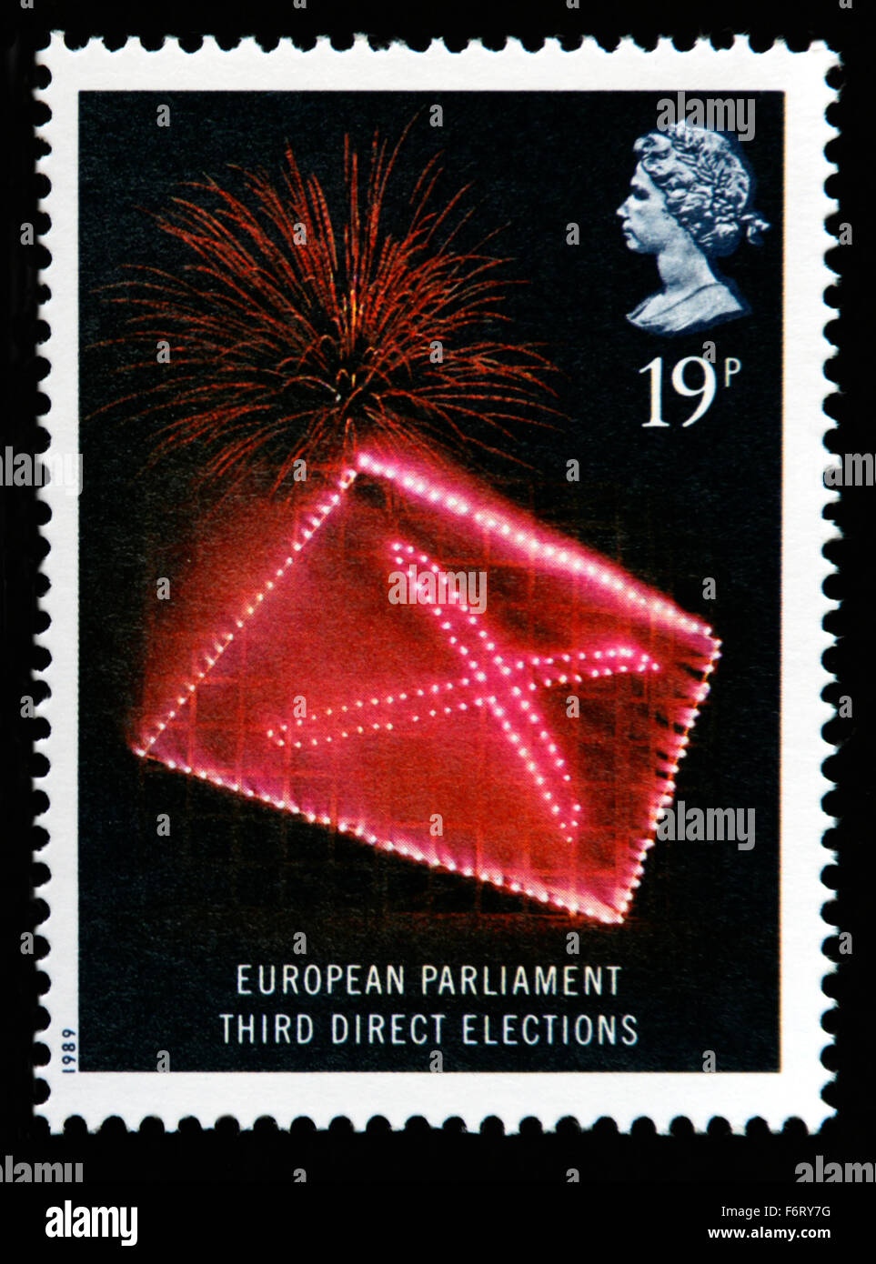 Briefmarke. Great Britain. Königin Elizabeth II. 1989. Jubiläen. 19p. Stockfoto