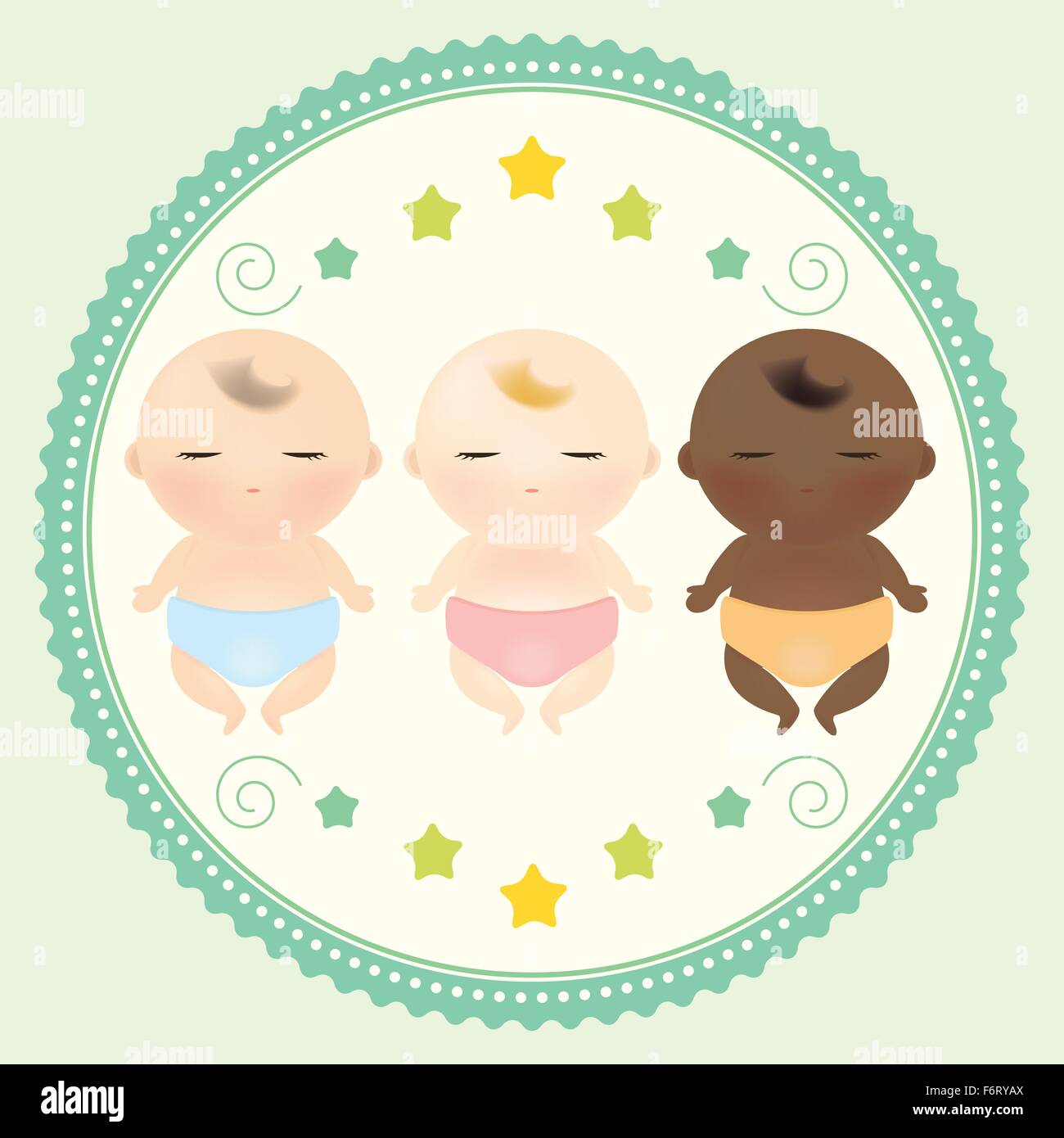 Vektor-Illustration der drei multikulturellen Babys schlafen Stock Vektor