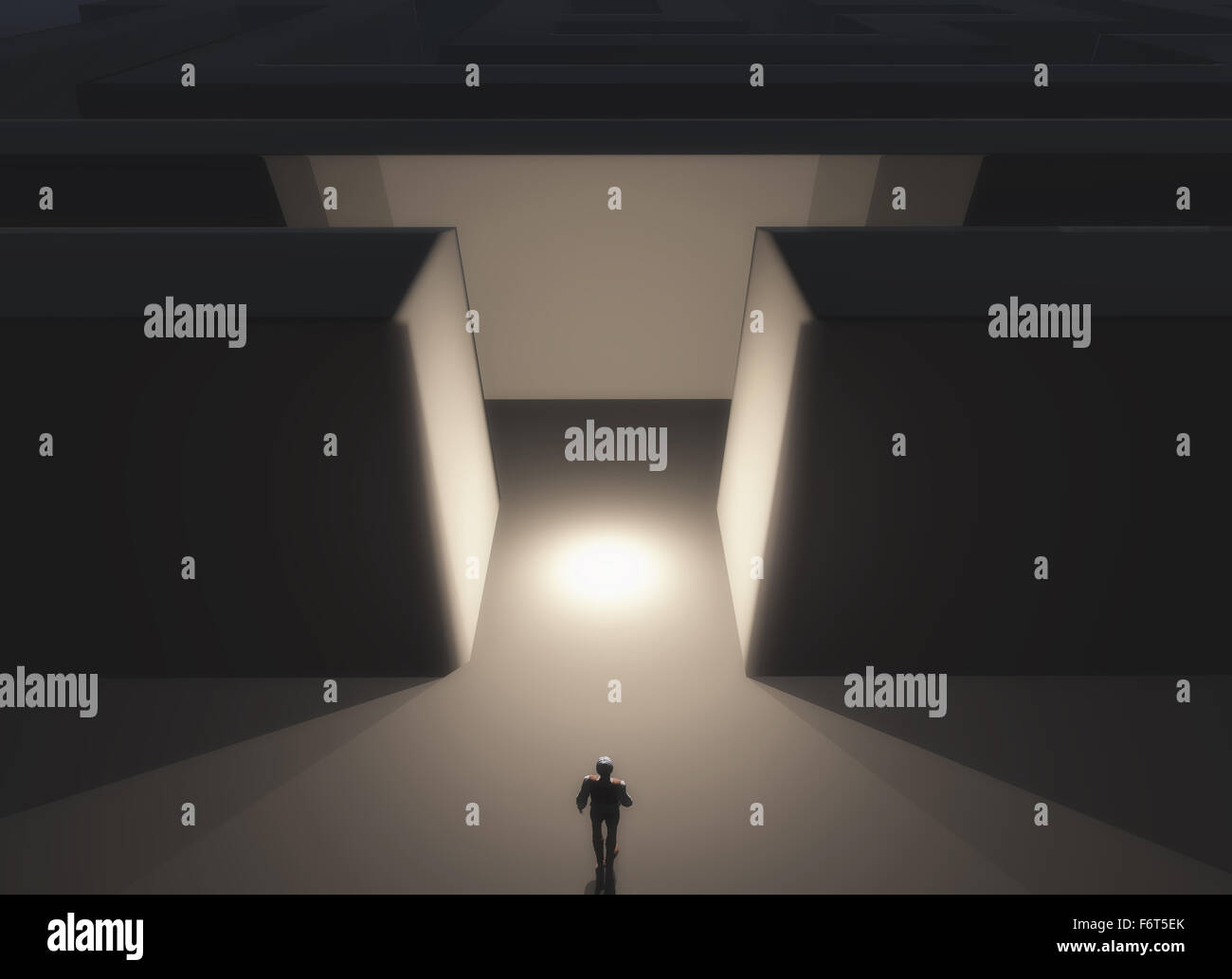 3D Rendern einer männlichen Figur stand vor einem Labyrinth Stockfoto