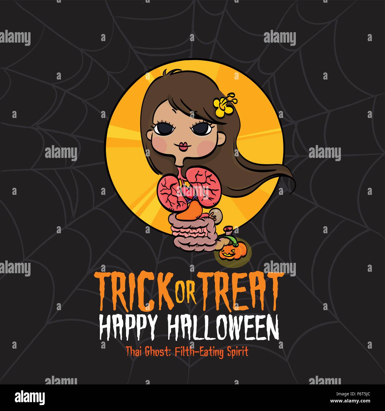 Vektor-Illustration von Thai Dreck Essen Geist und Spinnennetz Hintergrund auf Halloween. Stock Vektor