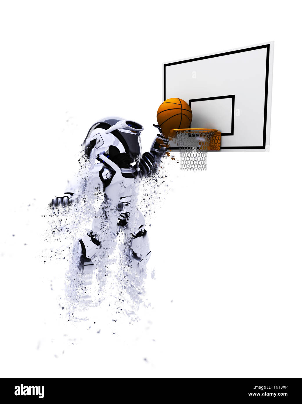 3D Rendern von einem Roboter Basketball spielen mit Spezialeffekt hinzugefügt Stockfoto