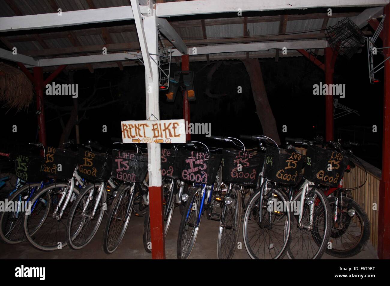 Mieten bike Point auf Gili Inseln bei Nacht, Indonesien Stockfoto