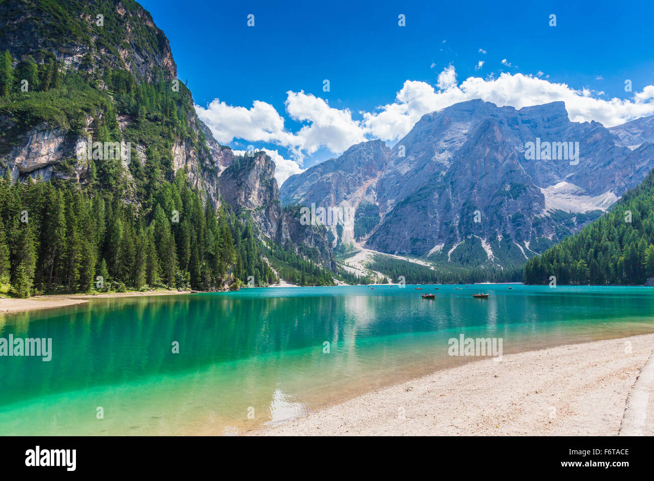Pragser Wildsee, Lago di Braies, Südtirol, Hochpustertal, Italien Stockfoto