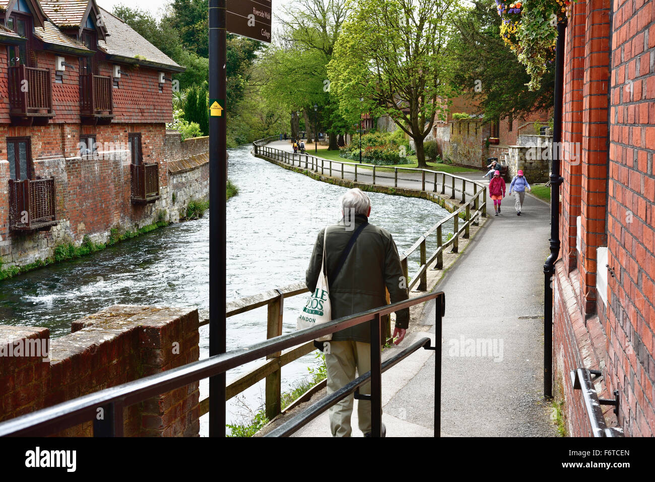 Riverwalk, Fluss Itchen in der Stadt Winchester. Hampshire. England. Vereinigtes Königreich Stockfoto