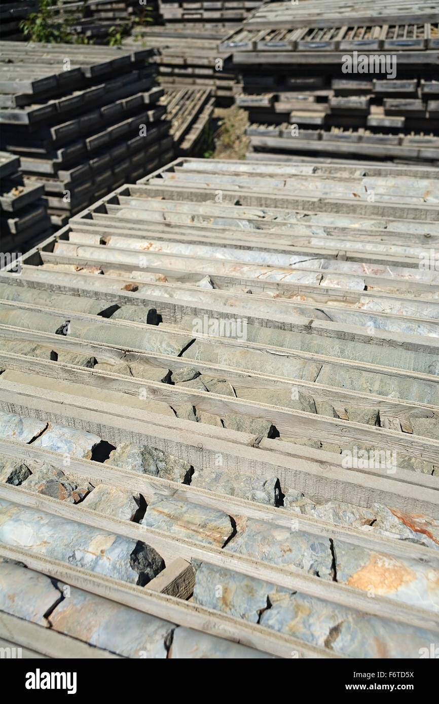 Bohren von Bohrkernen stillgelegt jetzt Eskay-Creek mine, in der Nähe von Iskut, Britisch-Kolumbien Stockfoto