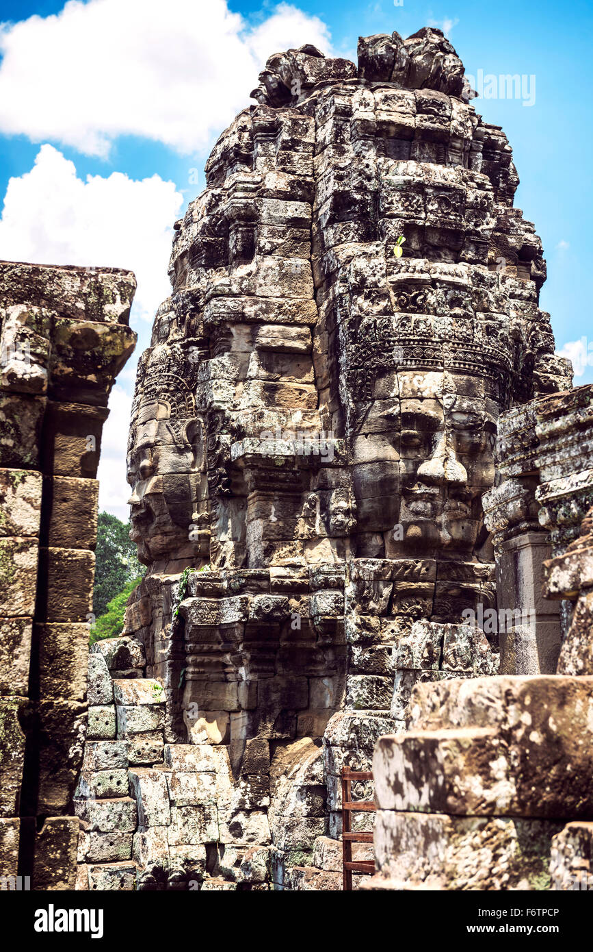 Kambodscha, Siem Reap, Angkor Thom Temple, Gesicht Turm Stockfoto