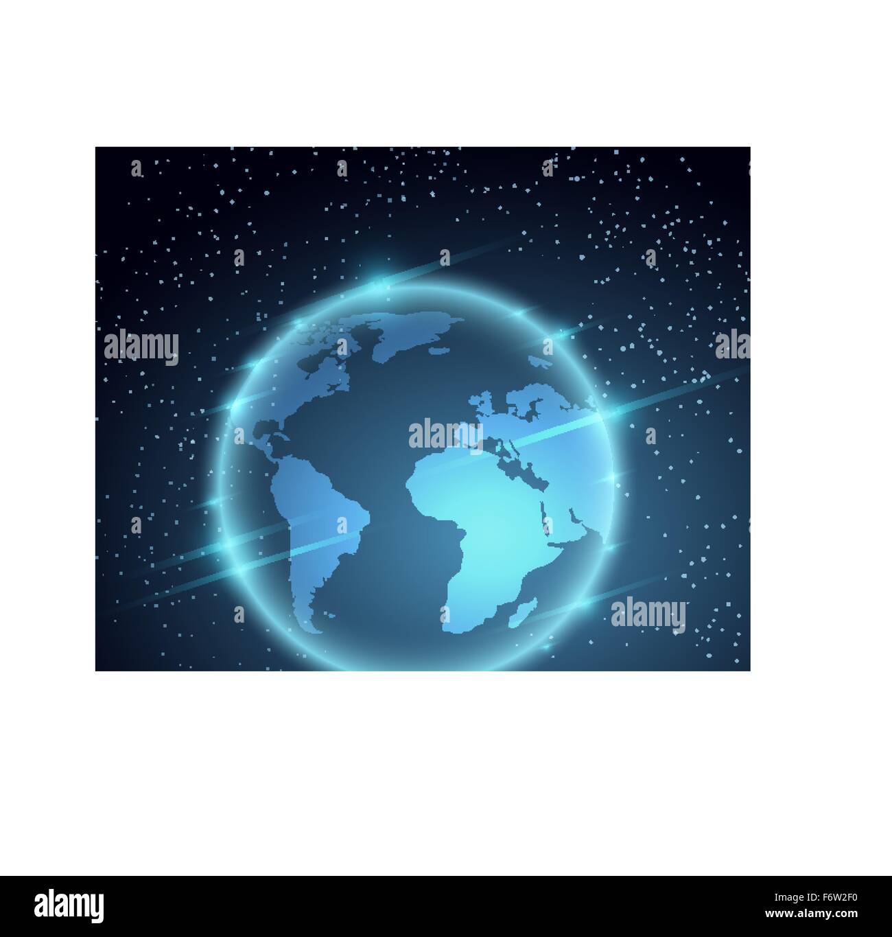 Planet Erde-Abbildung. Glänzende Kugel fliegen in den Raum. Stock Vektor