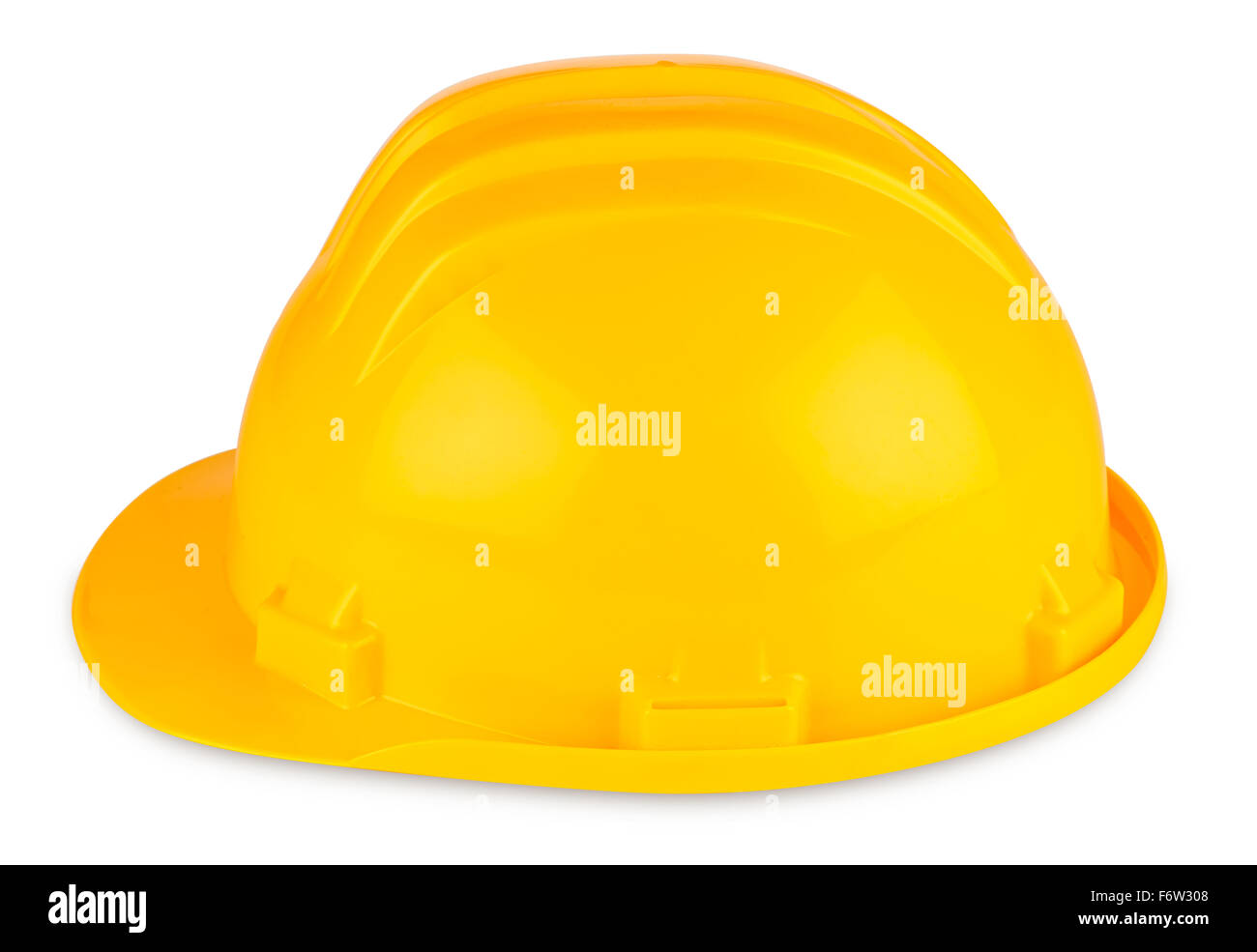 gelbe Baustelle Helm auf weißem Hintergrund Stockfoto