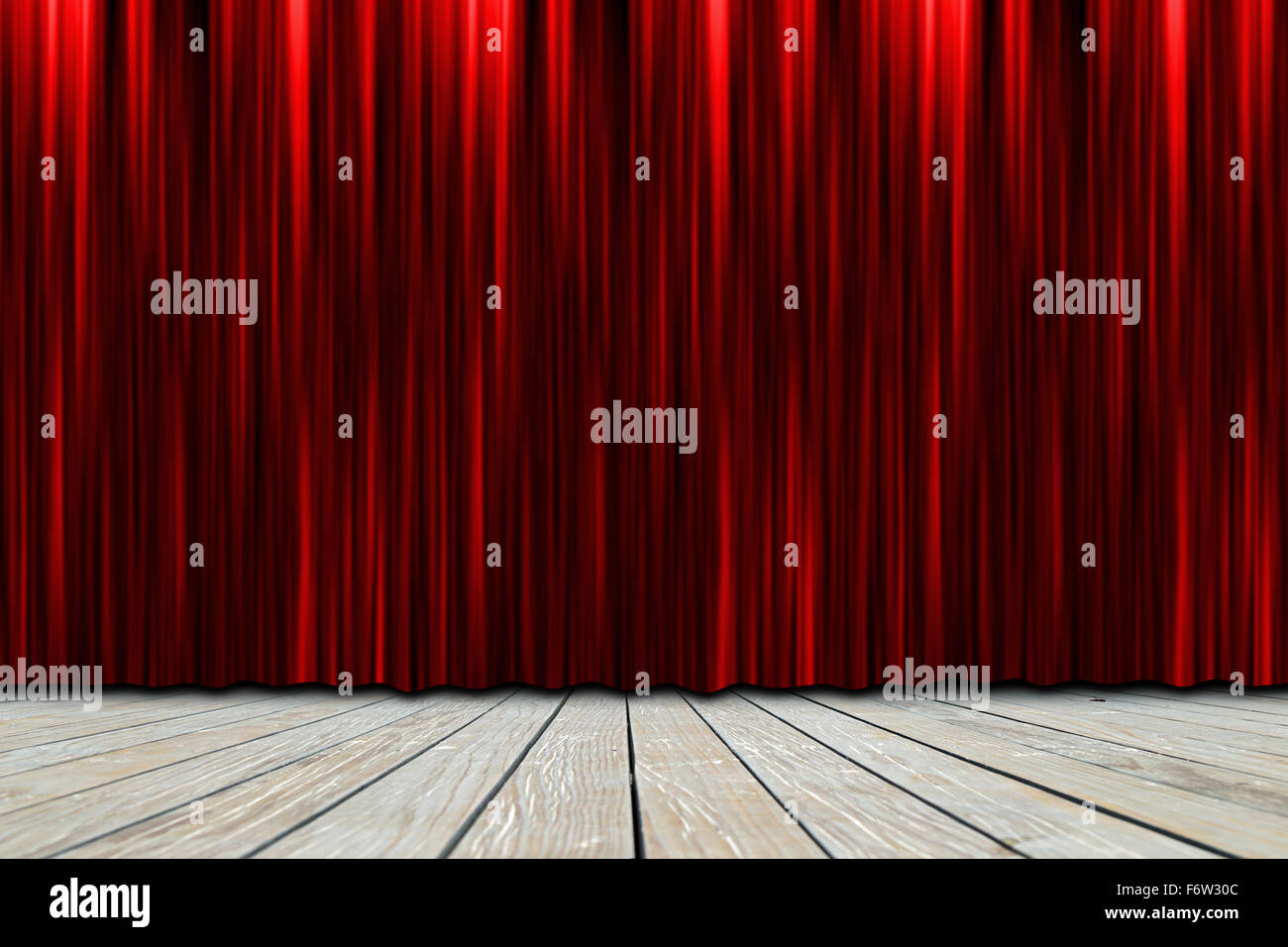 hölzerne Theaterbühne mit roten Vorhängen Stockfoto