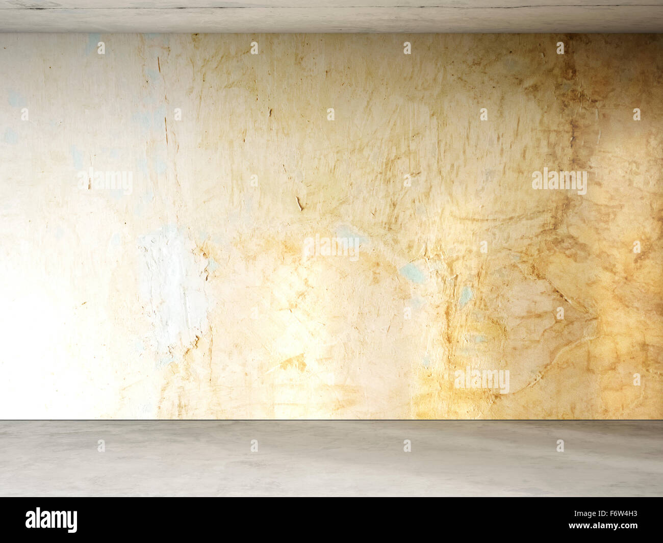 3D-Rendering des Interieurs, bemalte Betonwand und grauen Boden Stockfoto