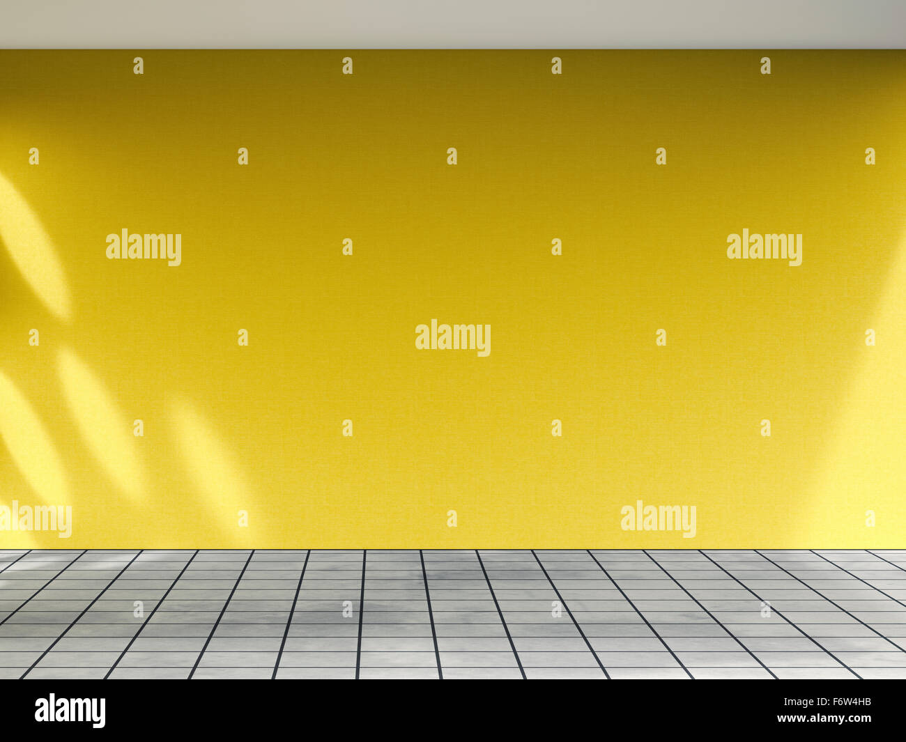 3D-Rendering des gelben Innenwand und Betonboden Stockfoto