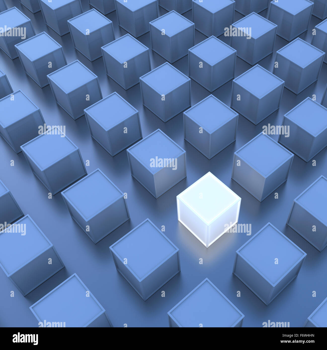 Ein weißer Würfel, blaue Würfel, 3D-Rendering Stockfoto