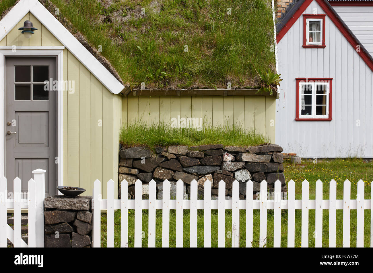 Detail der isländischen Rasen Haus in Nordisland Stockfoto