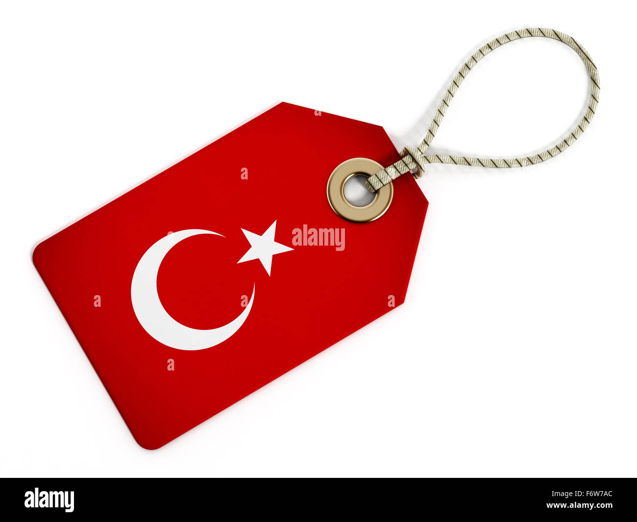 Türkische Flagge auf isolierte Tag. Stockfoto