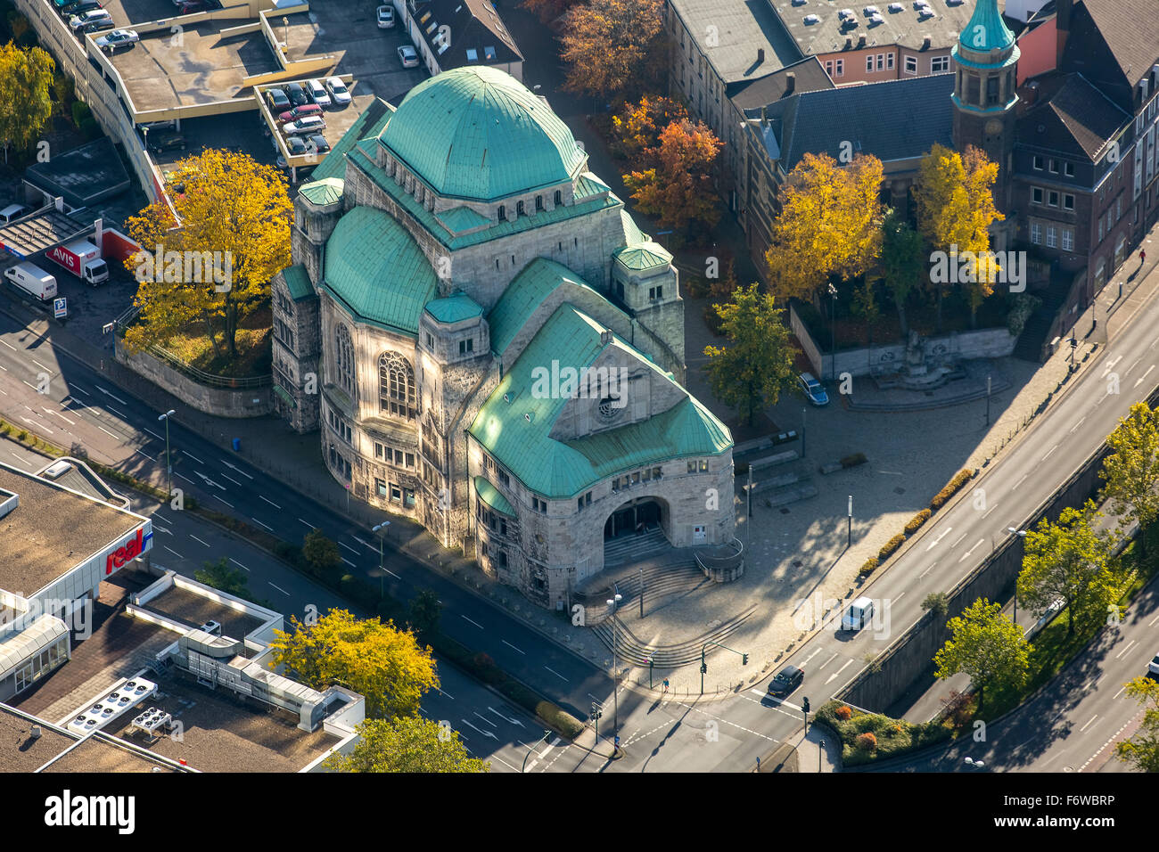 Alte Synagoge Essen im Abendlicht, Haus jüdischer Kultur Essen Kulturinstitut der Stadt Essen, Essen, Ruhrgebiet, Stockfoto