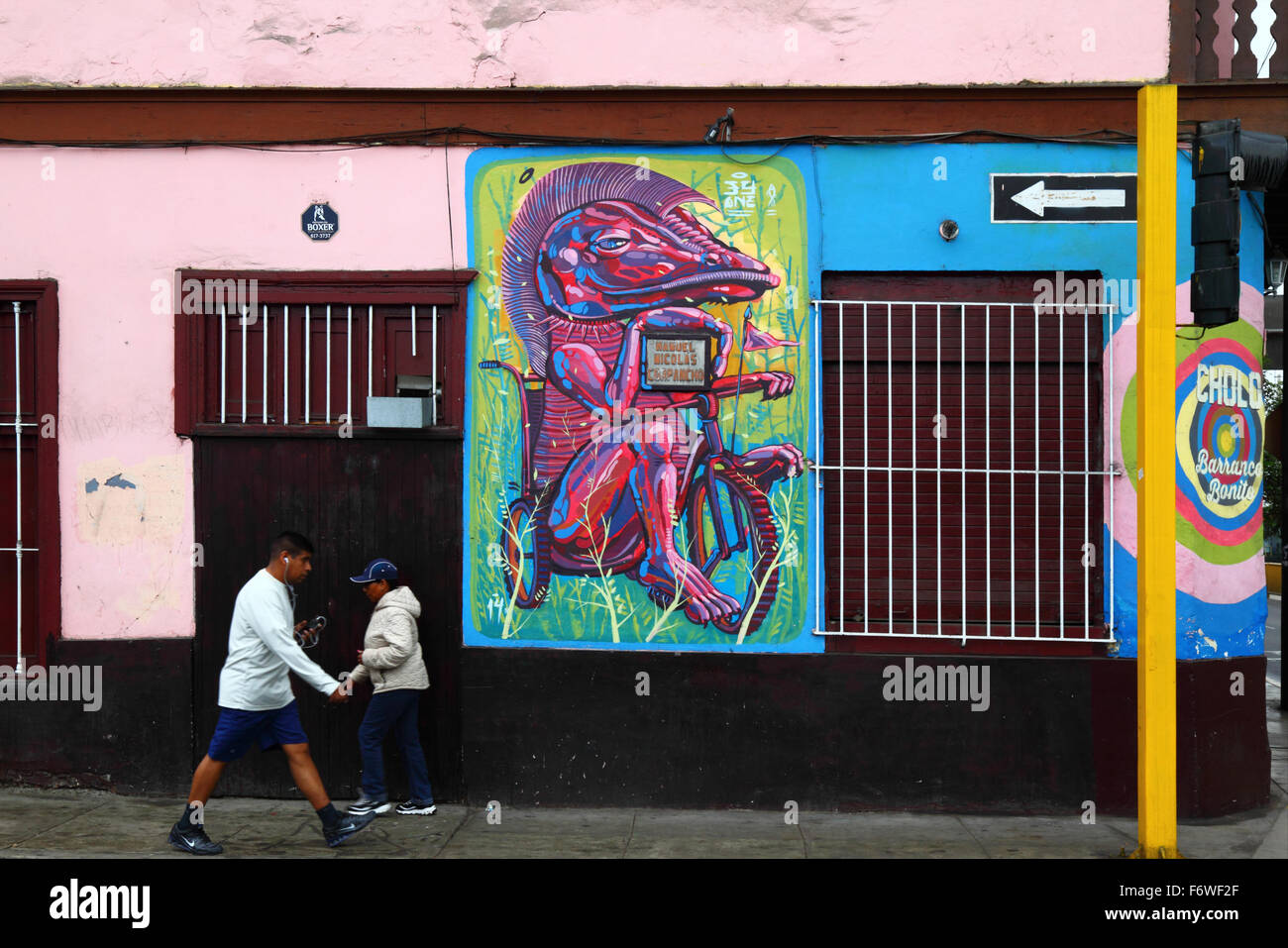 Wandbild auf der Wand des Hauses in Barranco Bezirk, Lima, Peru Stockfoto