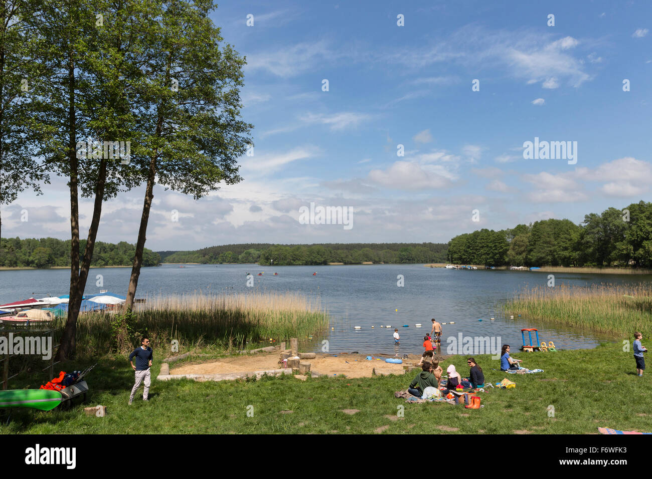 Campingplatz am See Ellbogensee, Mecklenburger Seenplatte, Mecklenburg-Western Pomerania, Deutschland Stockfoto