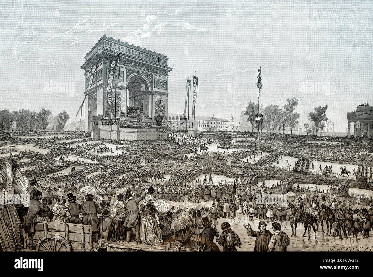 Fete De La Fraternité am Champs-Elysées, Place De l ' Etoile, Paris am 20. April 1848, Stockfoto