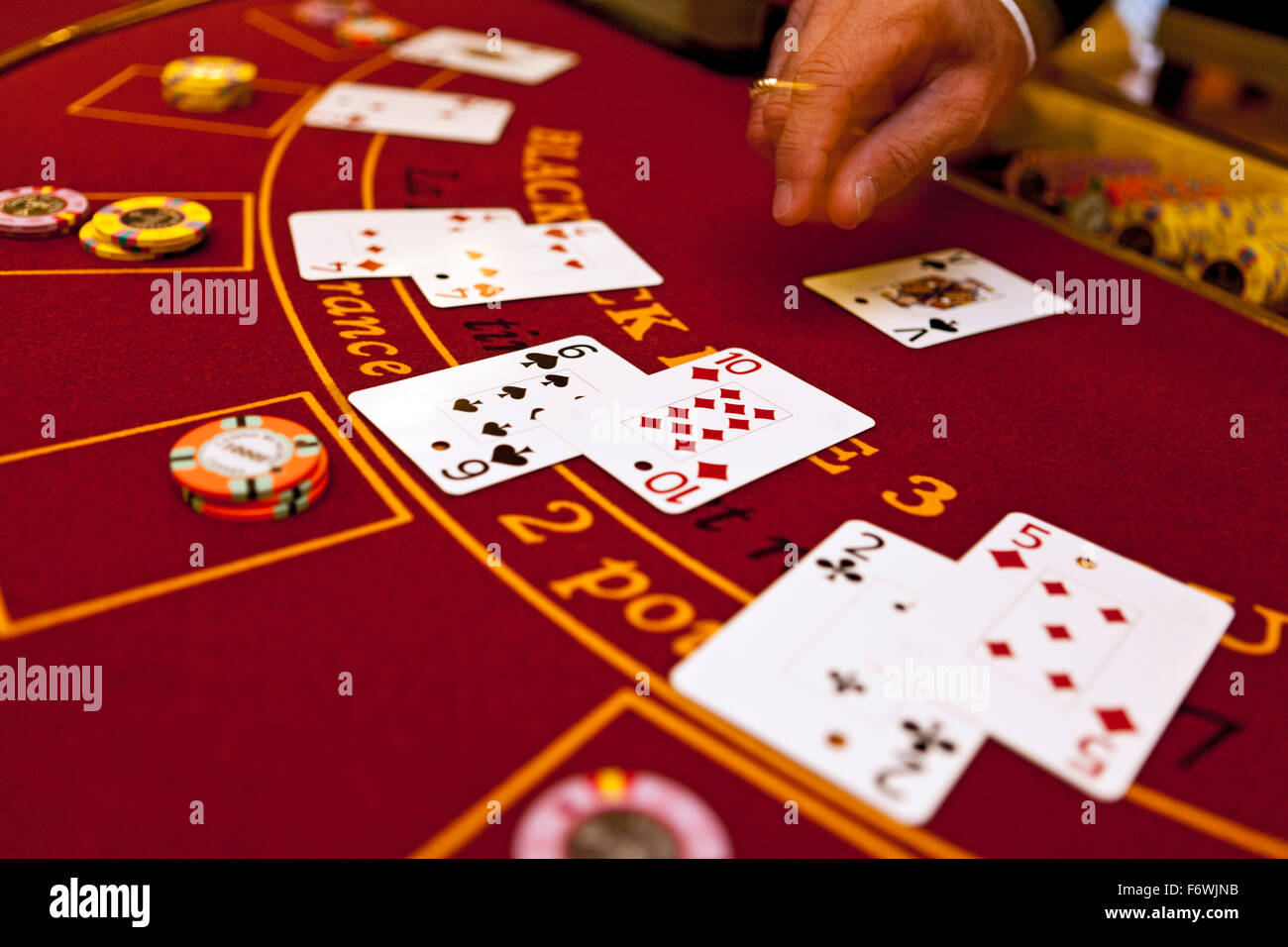 Spieltisch mit Blackjack, Casino, Cannes, Côte d ' Azur, Provence, Frankreich Stockfoto