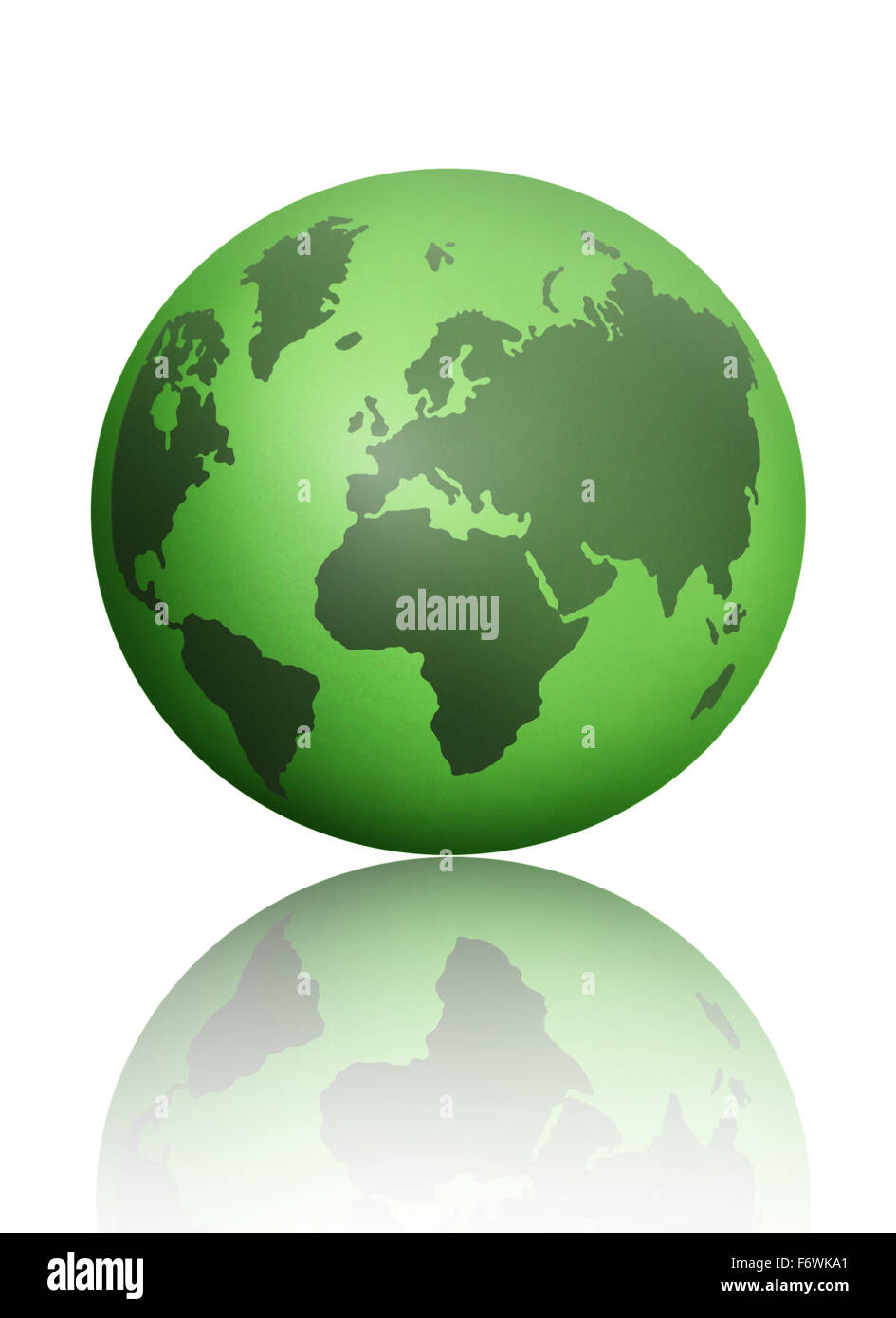 Grüne Atlas Globuskarte vor einem weißen Hintergrund Stockfoto