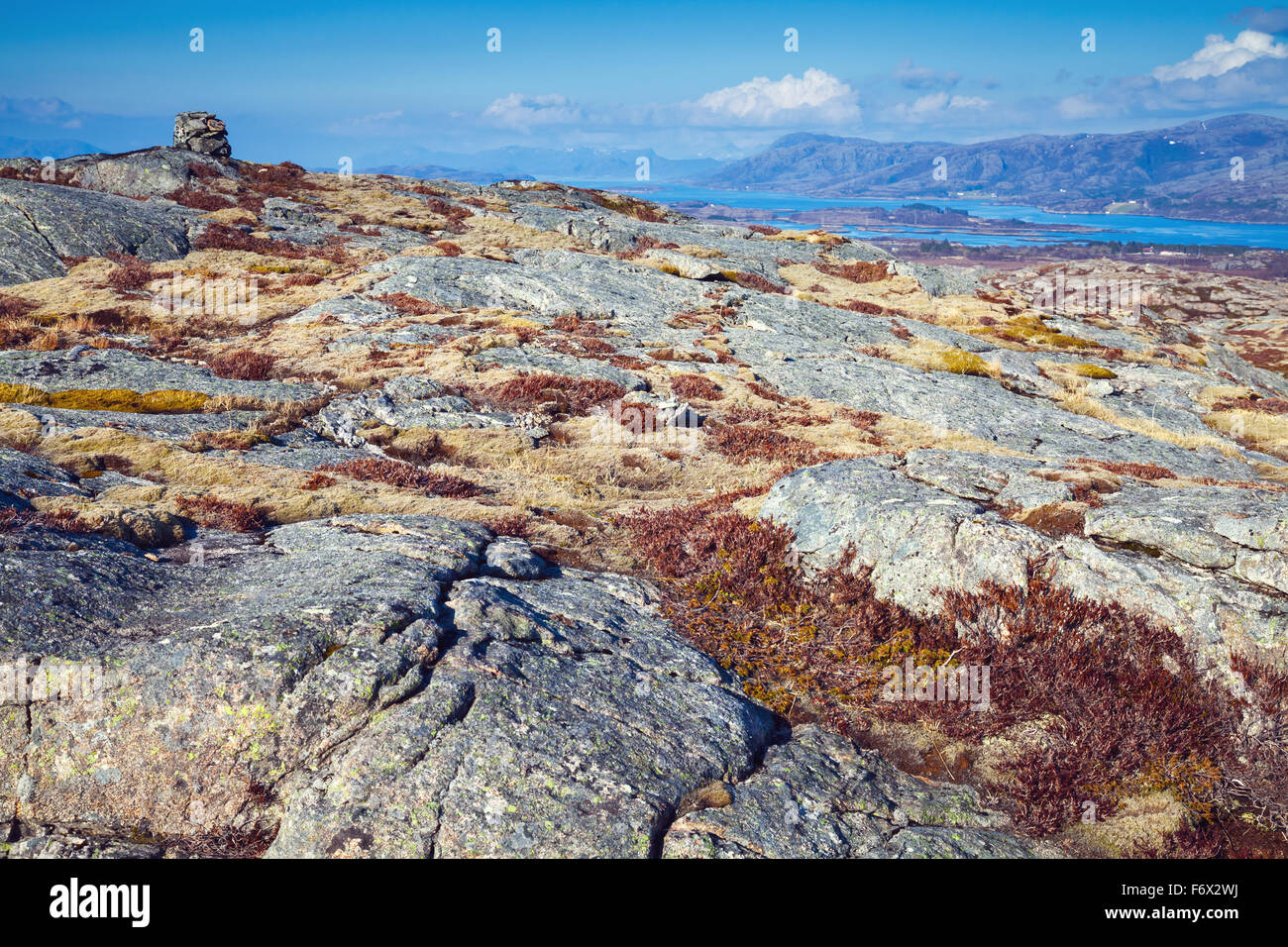 Norwegischen Bergen, wilden Landschaft mit bunten Moos auf den Felsen Stockfoto