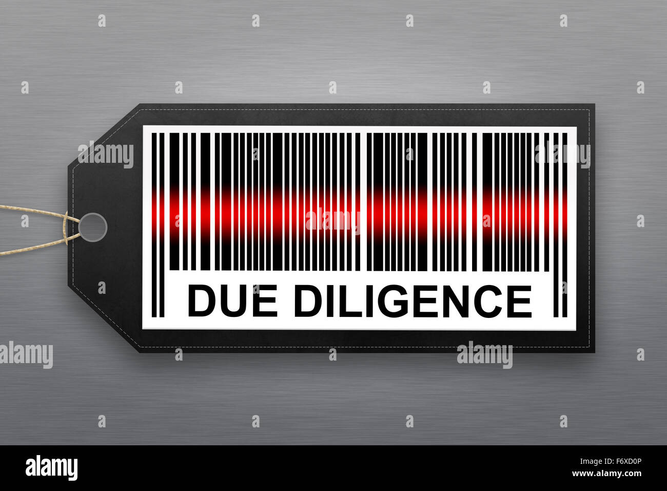 Due Diligence Barcode mit Edelstahl-Hintergrund Stockfoto