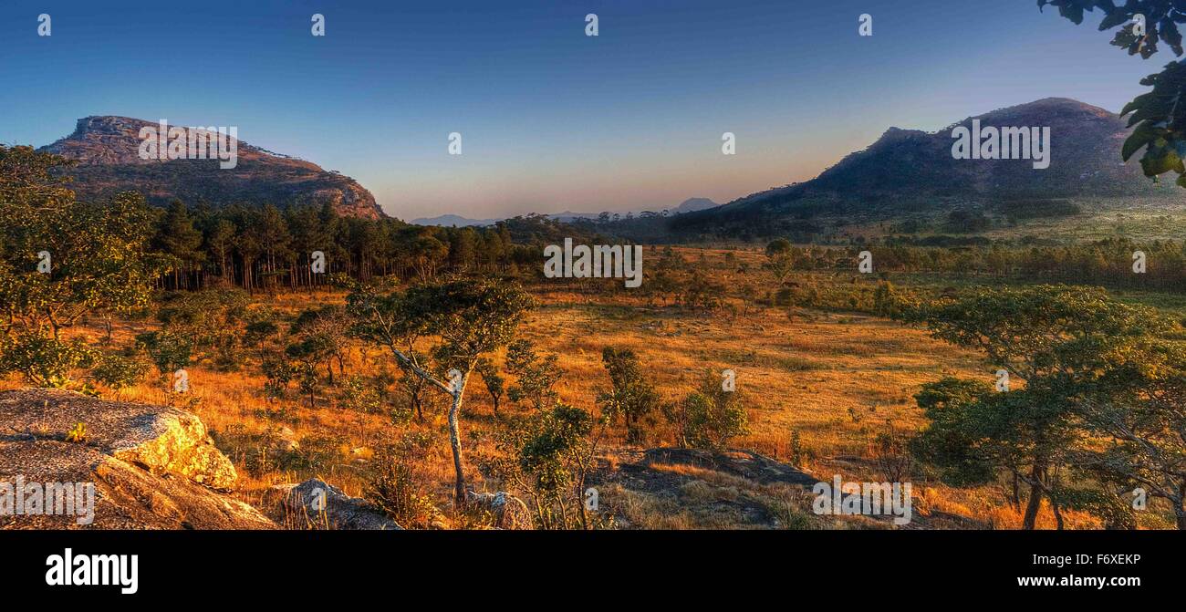 Landschaft von Bergen und Bäumen in Chongoni Wald Dedza-Malawi Stockfoto