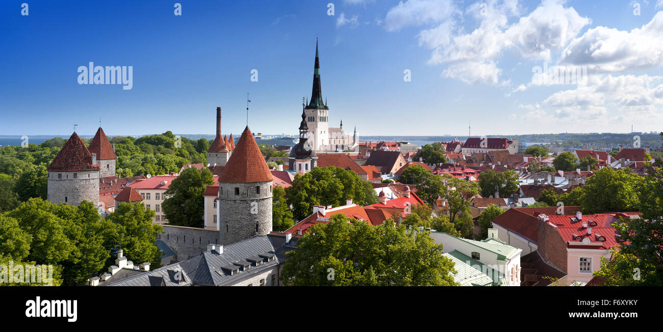 Stadtpanorama aus einer Beobachtung deck der alten Dächer der Stadt. Tallinn. Estland. Stockfoto