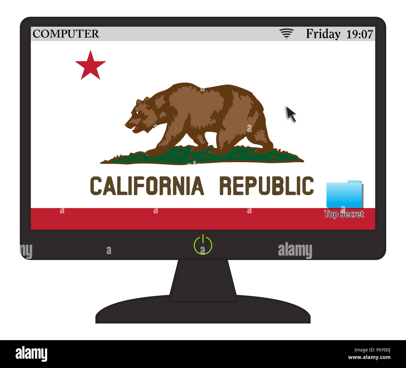 Ein California Flagge auf einem Computerbildschirm isoliert auf weißem Hintergrund Stockfoto