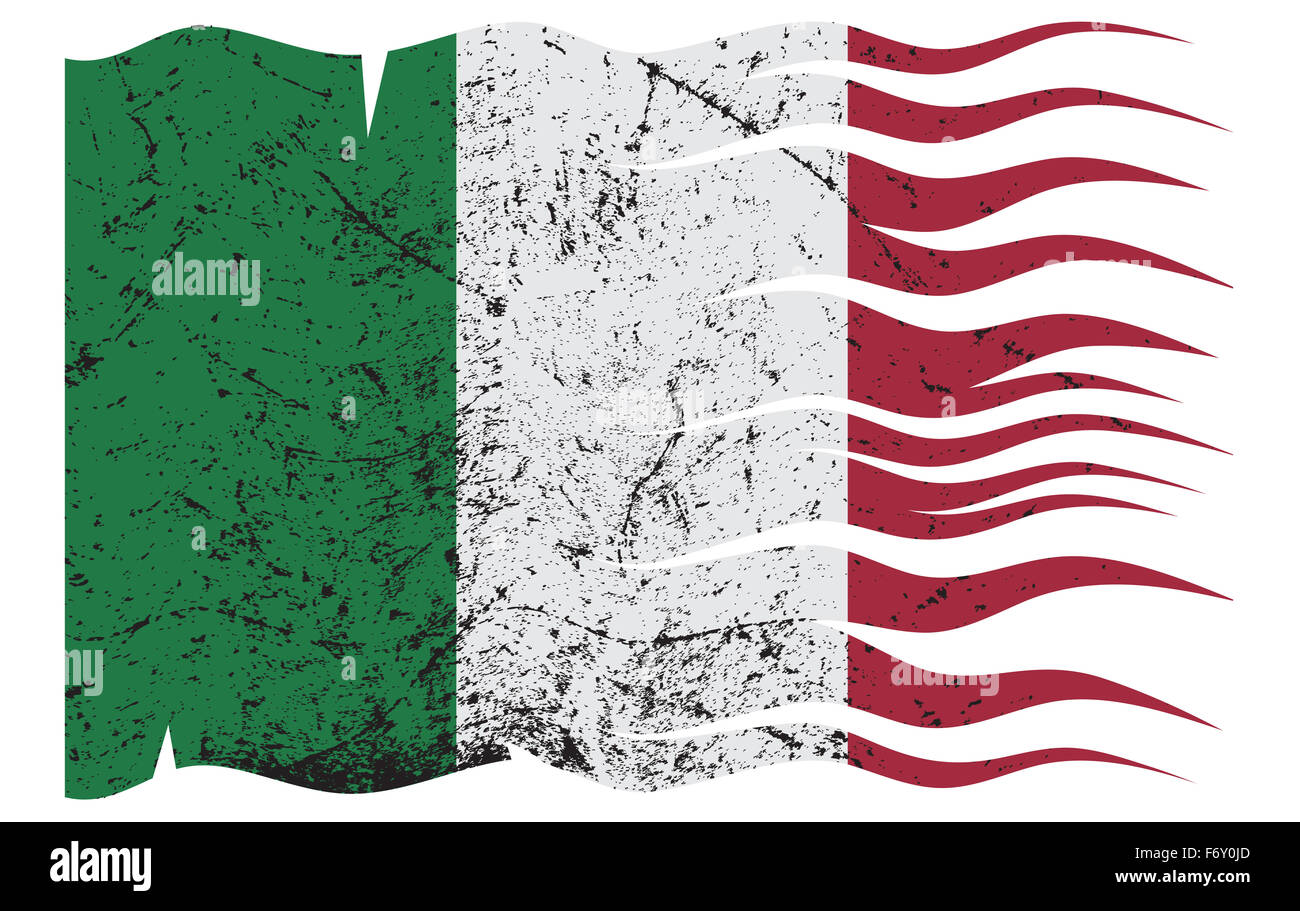 Eine wellenförmige grunged italienischen Flaggendesign auf weißem Hintergrund Stockfoto