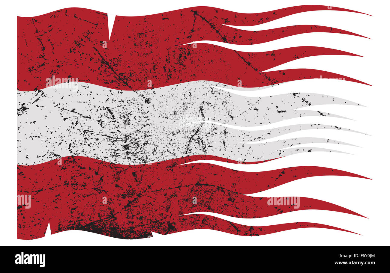 Eine wellenförmige grunged österreichischen Flaggendesign auf weißem Hintergrund Stockfoto