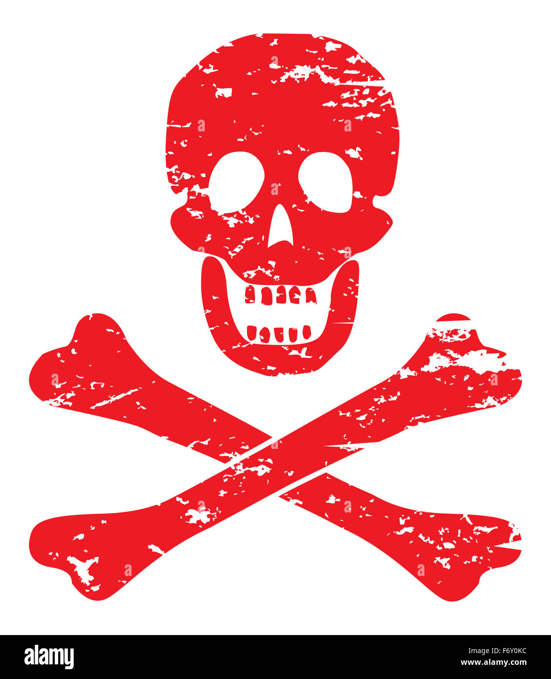 Ein Schädel und Crossbone Design isoliert auf weißem Hintergrund Stockfoto