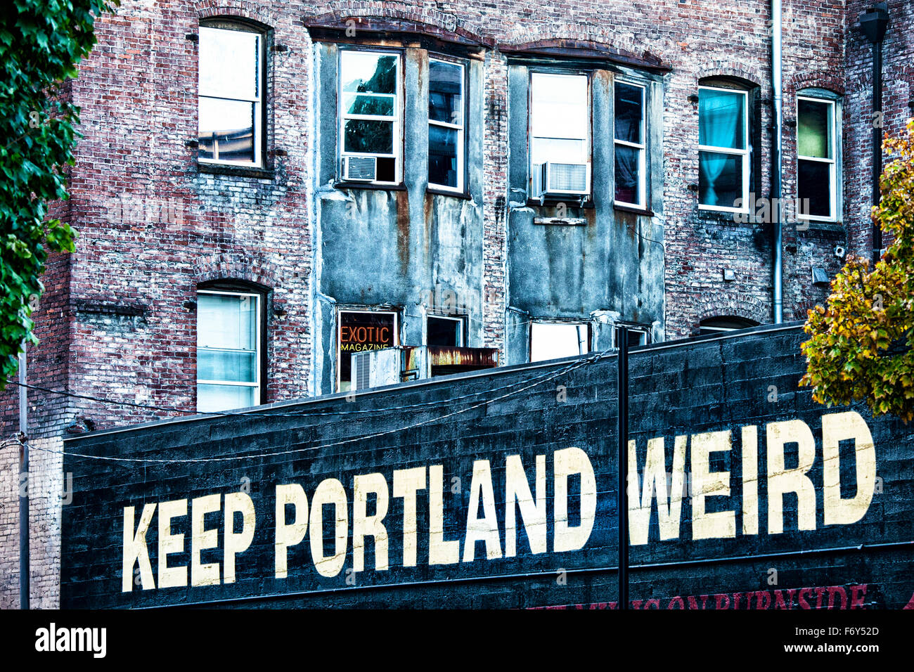 Ein Zeichen erklärt den Wunsch von vielen Portlanders, ihre Stadt einzigartig in Portland, Oregon zu halten. Stockfoto