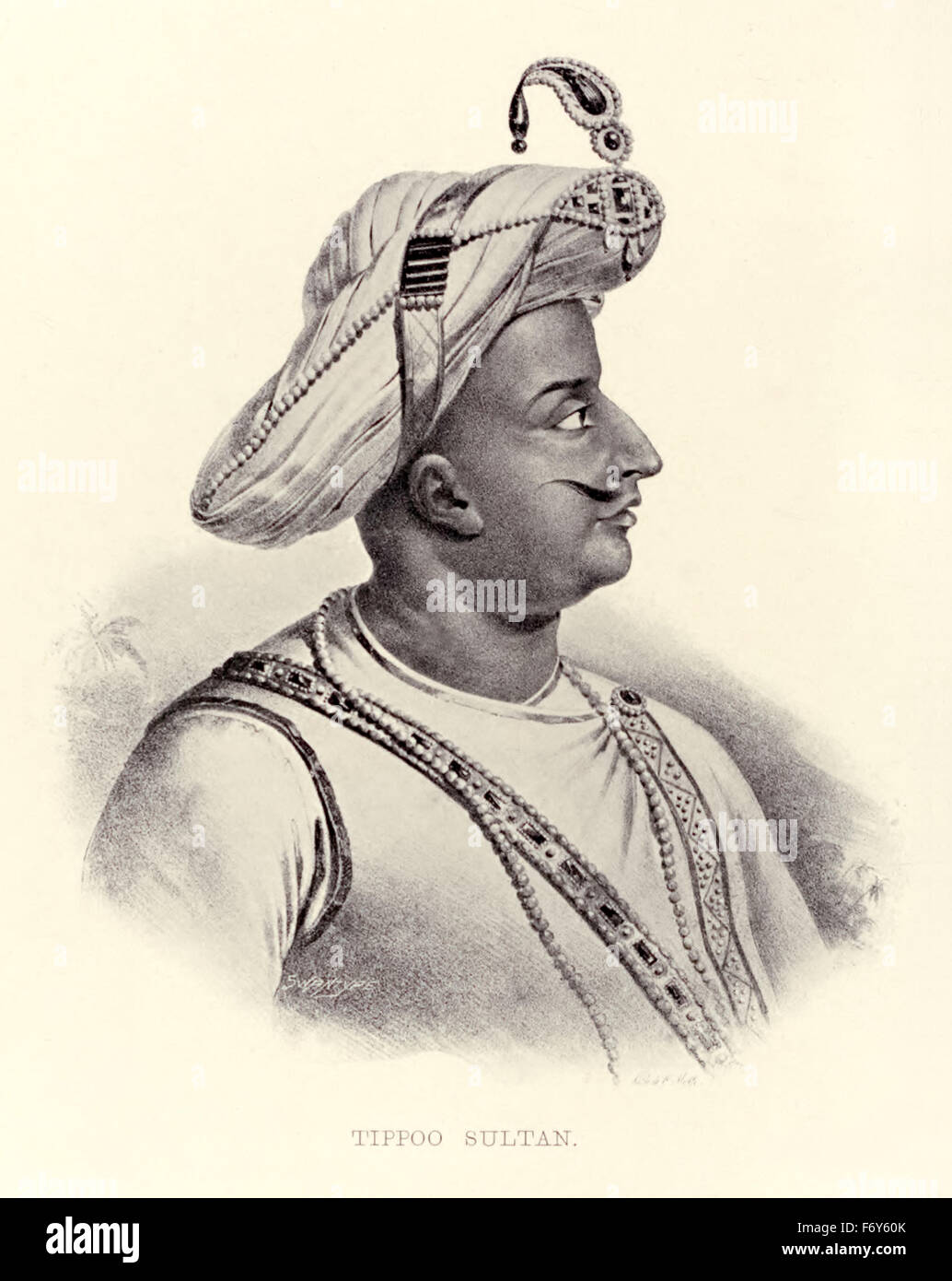 Tippoo (aka Tipu), Sultan (1750-1799), ältester Sohn von Sultan Hyder Ali von Mysore (siehe Bild F0E6FA) und Herrscher über das Königreich von Mysore (Krönung 1782). Tippoo erweitert die Eisen-Schreibweise Mysorean Raketen und schrieb die militärische Handbuch "Fathul Mujahidin", gilt als Pionier bei der Verwendung von Raketenartillerie. Er eingesetzt die Raketen gegen Fortschritt der britischen Streitkräfte und ihre Verbündeten in ihre 1792 und 1799 Belagerung von Srirangapatna wo er den Tod fand. Stockfoto