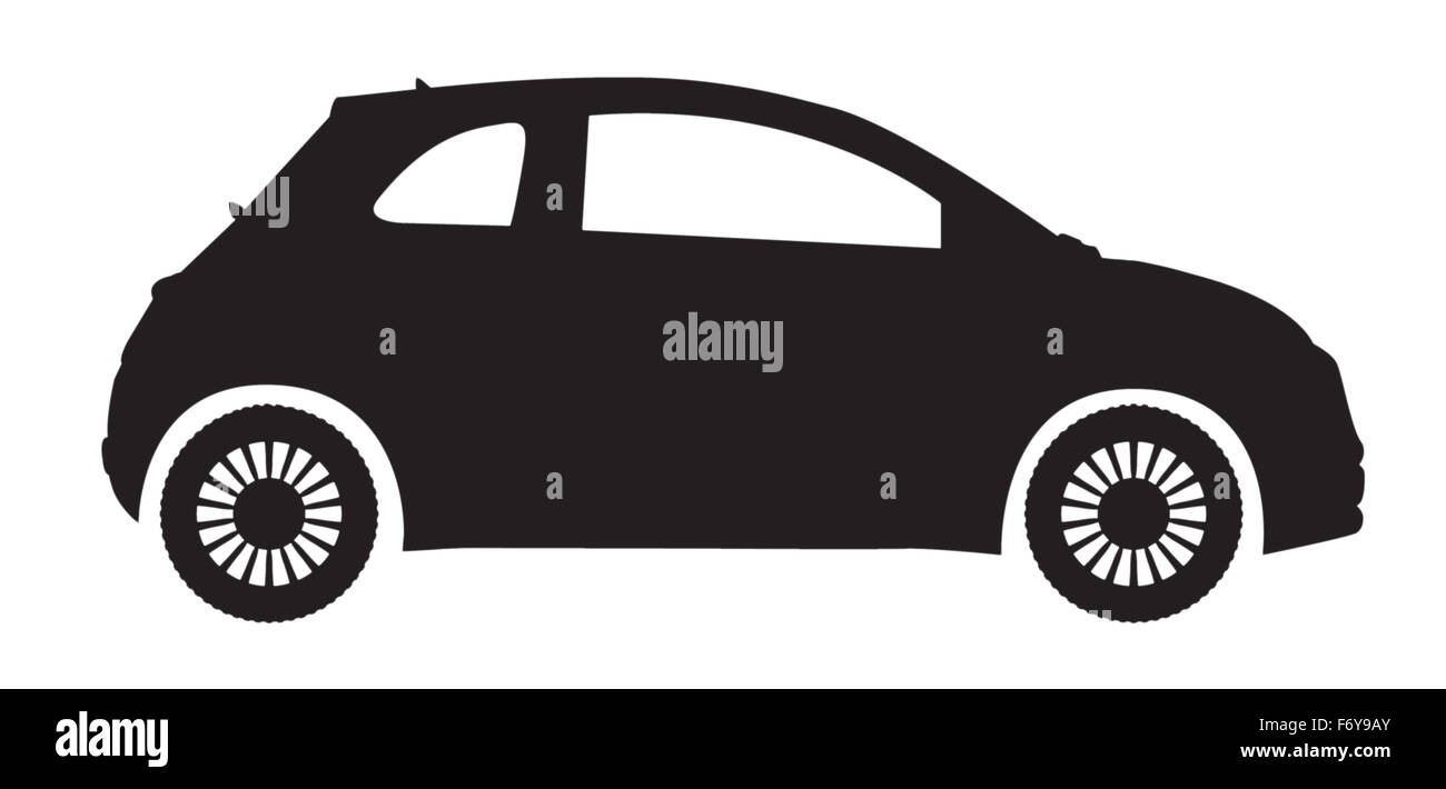 Eine Kleinwagen-Silhouette isoliert auf weißem Hintergrund Stockfoto