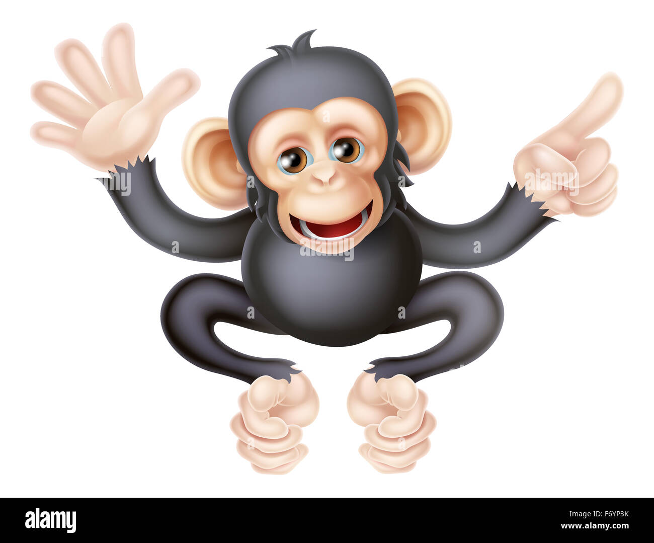 Cartoon Schimpanse Affe wie Charakter-Maskottchen winken und zeigen Stockfoto