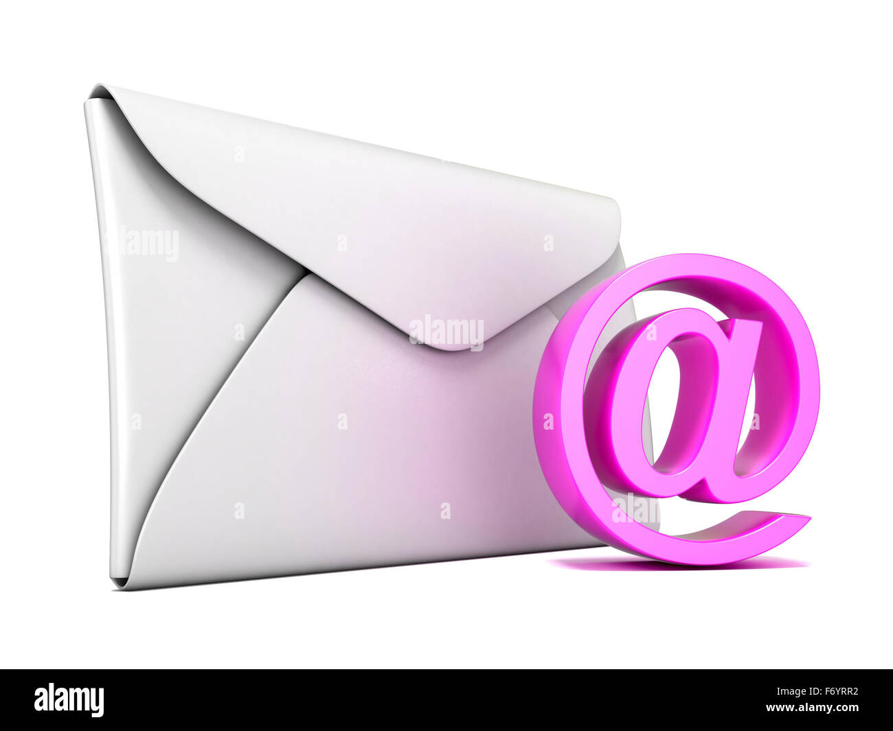 Umschlag und Rosa e-Mail-Symbol. 3D-Render Abbildung isoliert auf weißem Hintergrund Stockfoto