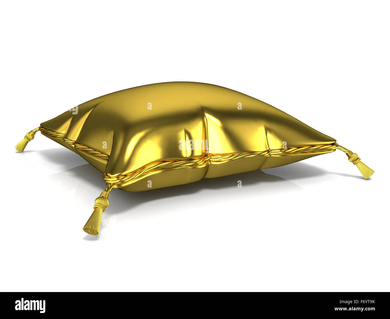 Königliche Altgold Kissen. 3D-Render Abbildung isoliert auf weißem Hintergrund Stockfoto