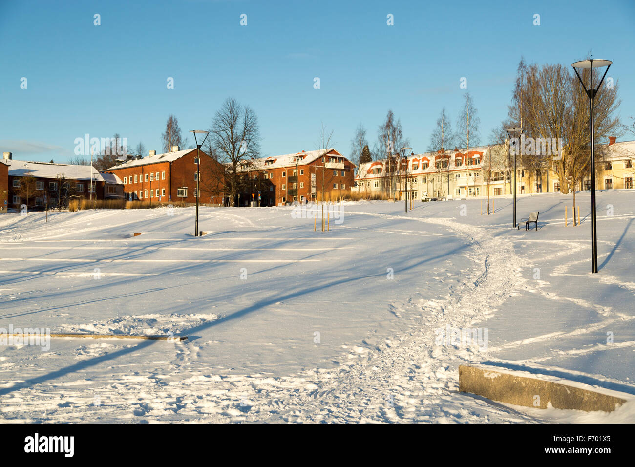 Die Innenstadt von Umeå, Schweden im Frühwinter Stockfoto