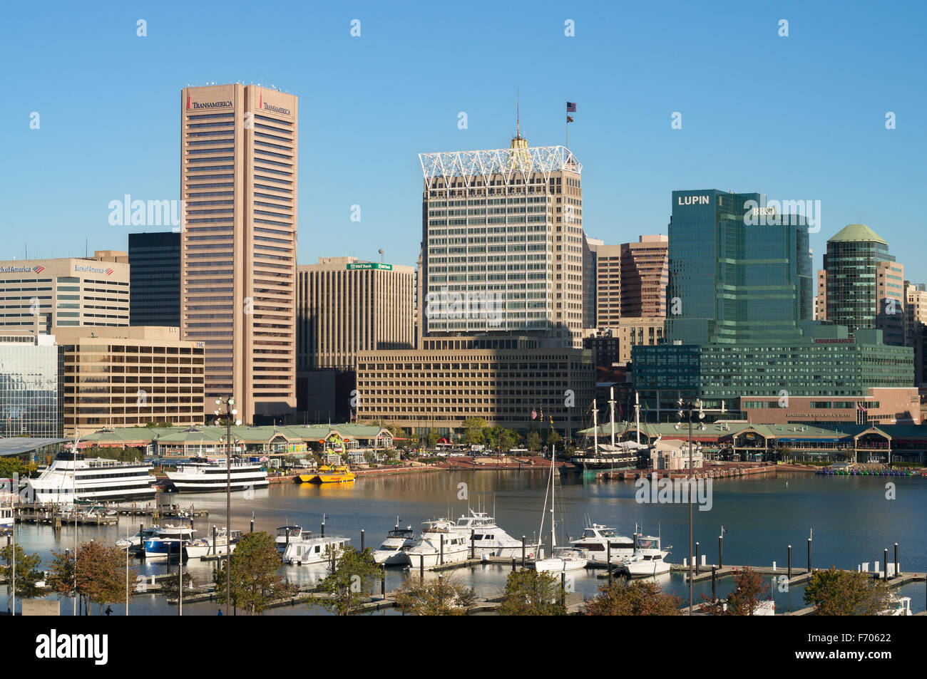 Baltimore inner Harbor und Stadt Skyline, Maryland, USA Stockfoto