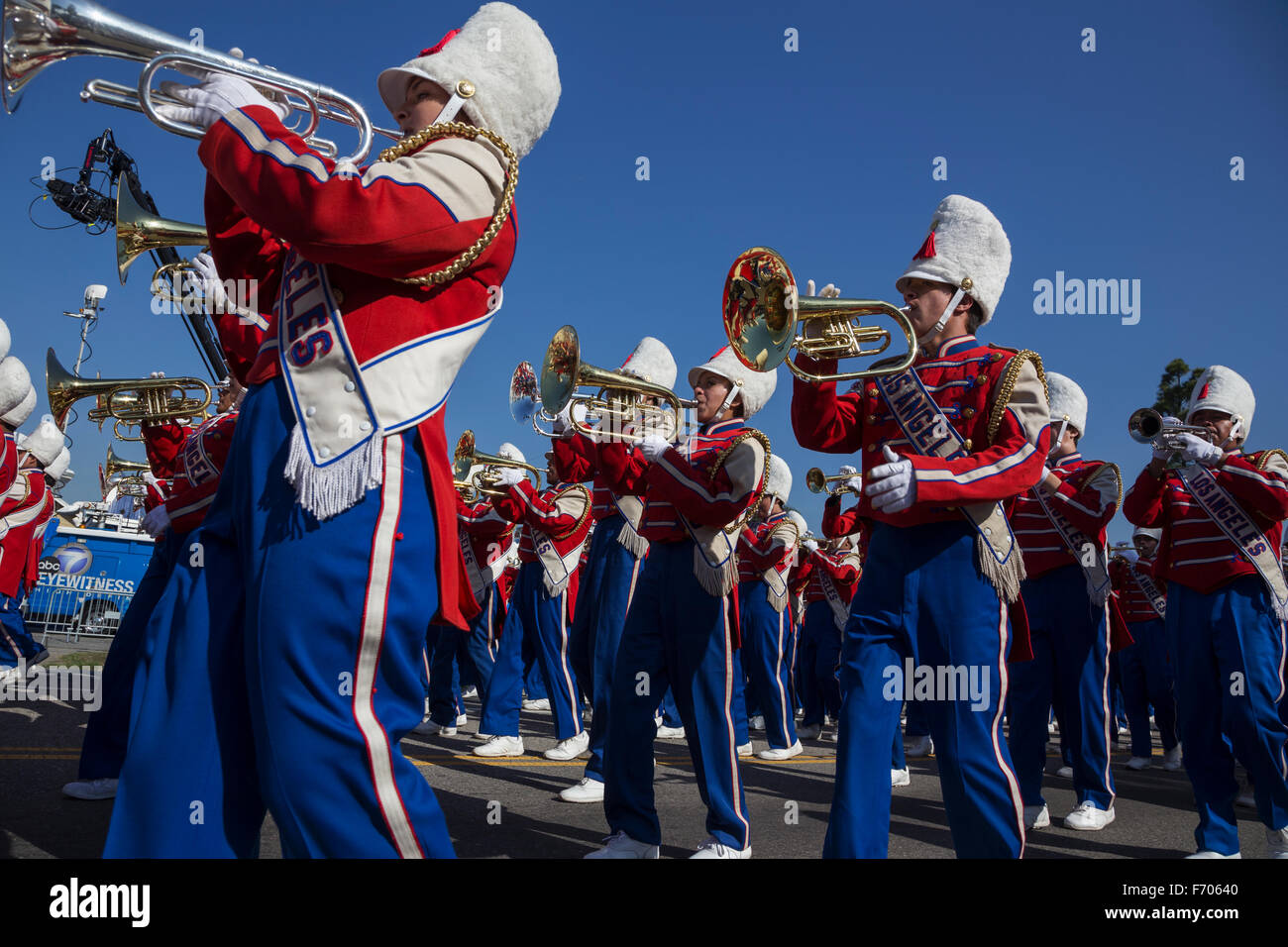 Los Angeles, Kalifornien, USA, 19. Januar 2015, 30. jährlichen Martin Luther King Jr. Kingdom Day Parade, LA Bezirk marching Band und Trompeten Stockfoto