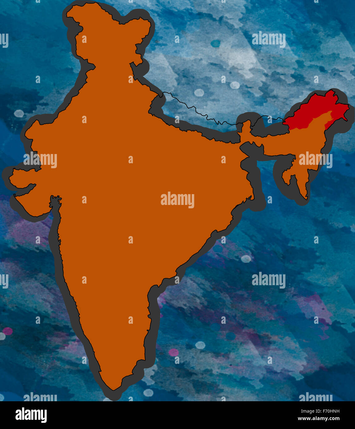 Lage Arunachal Pradesh auf der Karte von Indien, Indien Karte, Indien Karte, Indien Karte, Indien, Karte Asien, Asien Stockfoto