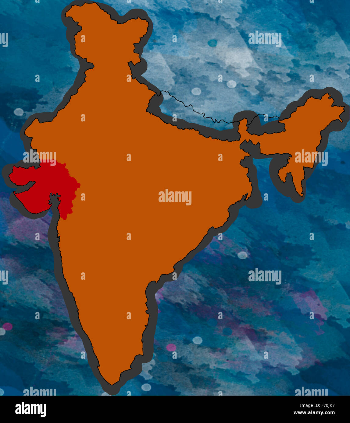Abbildung, Gujarat Lage Karte, Indien, Asien Stockfoto